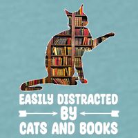 Easily Distracted By Cats And Books Funny Cat Lover Sueded Cloud Jersey T-Shirt