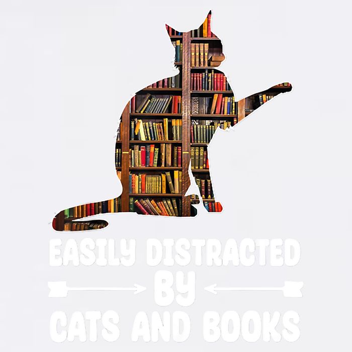 Easily Distracted By Cats And Books Funny Cat Lover Garment-Dyed Sweatshirt