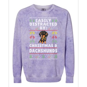 Easily Distracted By Christmas And Dogs Christmas Dachshund Funny Gift Colorblast Crewneck Sweatshirt