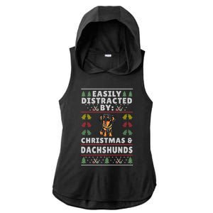 Easily Distracted By Christmas And Dogs Christmas Dachshund Funny Gift Ladies PosiCharge Tri-Blend Wicking Draft Hoodie Tank