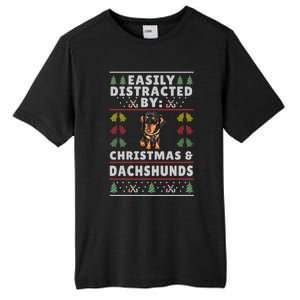 Easily Distracted By Christmas And Dogs Christmas Dachshund Funny Gift Tall Fusion ChromaSoft Performance T-Shirt