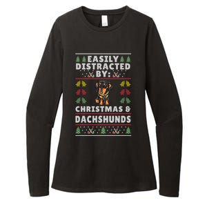 Easily Distracted By Christmas And Dogs Christmas Dachshund Funny Gift Womens CVC Long Sleeve Shirt