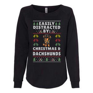 Easily Distracted By Christmas And Dogs Christmas Dachshund Funny Gift Womens California Wash Sweatshirt