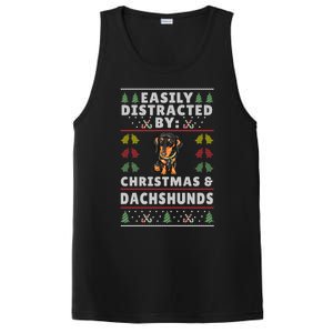 Easily Distracted By Christmas And Dogs Christmas Dachshund Funny Gift PosiCharge Competitor Tank