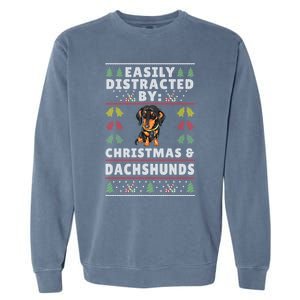 Easily Distracted By Christmas And Dogs Christmas Dachshund Funny Gift Garment-Dyed Sweatshirt