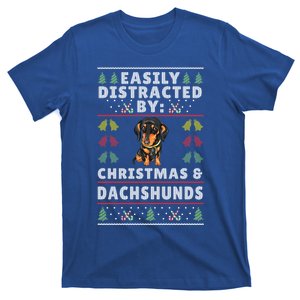 Easily Distracted By Christmas And Dogs Christmas Dachshund Funny Gift T-Shirt