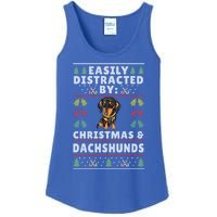 Easily Distracted By Christmas And Dogs Christmas Dachshund Funny Gift Ladies Essential Tank