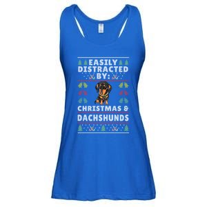 Easily Distracted By Christmas And Dogs Christmas Dachshund Funny Gift Ladies Essential Flowy Tank