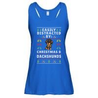 Easily Distracted By Christmas And Dogs Christmas Dachshund Funny Gift Ladies Essential Flowy Tank