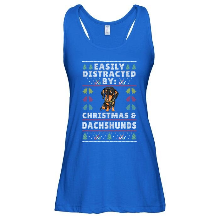 Easily Distracted By Christmas And Dogs Christmas Dachshund Funny Gift Ladies Essential Flowy Tank