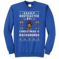 Easily Distracted By Christmas And Dogs Christmas Dachshund Funny Gift Tall Sweatshirt