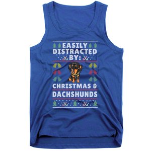 Easily Distracted By Christmas And Dogs Christmas Dachshund Funny Gift Tank Top