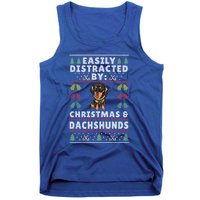 Easily Distracted By Christmas And Dogs Christmas Dachshund Funny Gift Tank Top