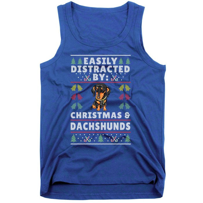 Easily Distracted By Christmas And Dogs Christmas Dachshund Funny Gift Tank Top