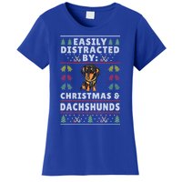 Easily Distracted By Christmas And Dogs Christmas Dachshund Funny Gift Women's T-Shirt