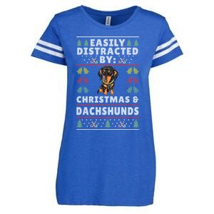 Easily Distracted By Christmas And Dogs Christmas Dachshund Funny Gift Enza Ladies Jersey Football T-Shirt