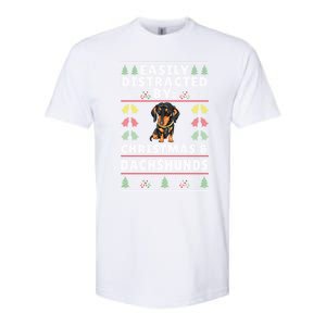 Easily Distracted By Christmas And Dogs Christmas Dachshund Funny Gift Softstyle CVC T-Shirt