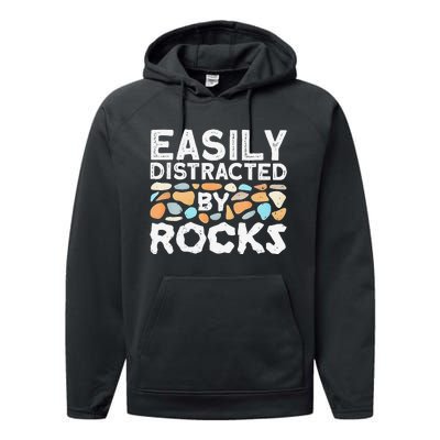 Easily Distracted By Rock Vintage Gift Performance Fleece Hoodie