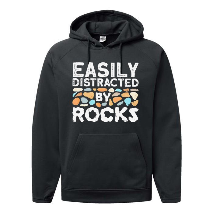 Easily Distracted By Rock Vintage Gift Performance Fleece Hoodie