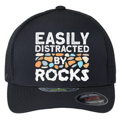 Easily Distracted By Rock Vintage Gift Flexfit Unipanel Trucker Cap