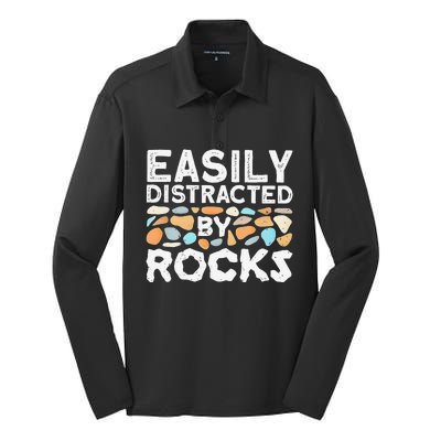 Easily Distracted By Rock Vintage Gift Silk Touch Performance Long Sleeve Polo