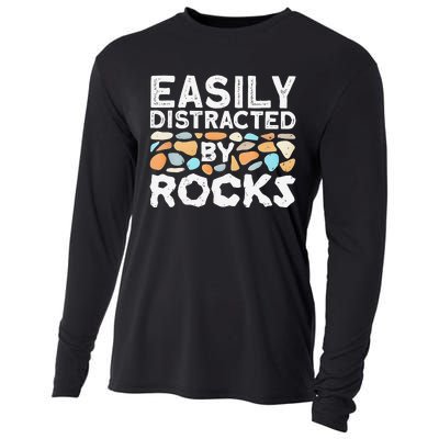 Easily Distracted By Rock Vintage Gift Cooling Performance Long Sleeve Crew