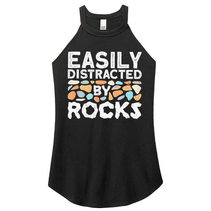 Easily Distracted By Rock Vintage Gift Women's Perfect Tri Rocker Tank