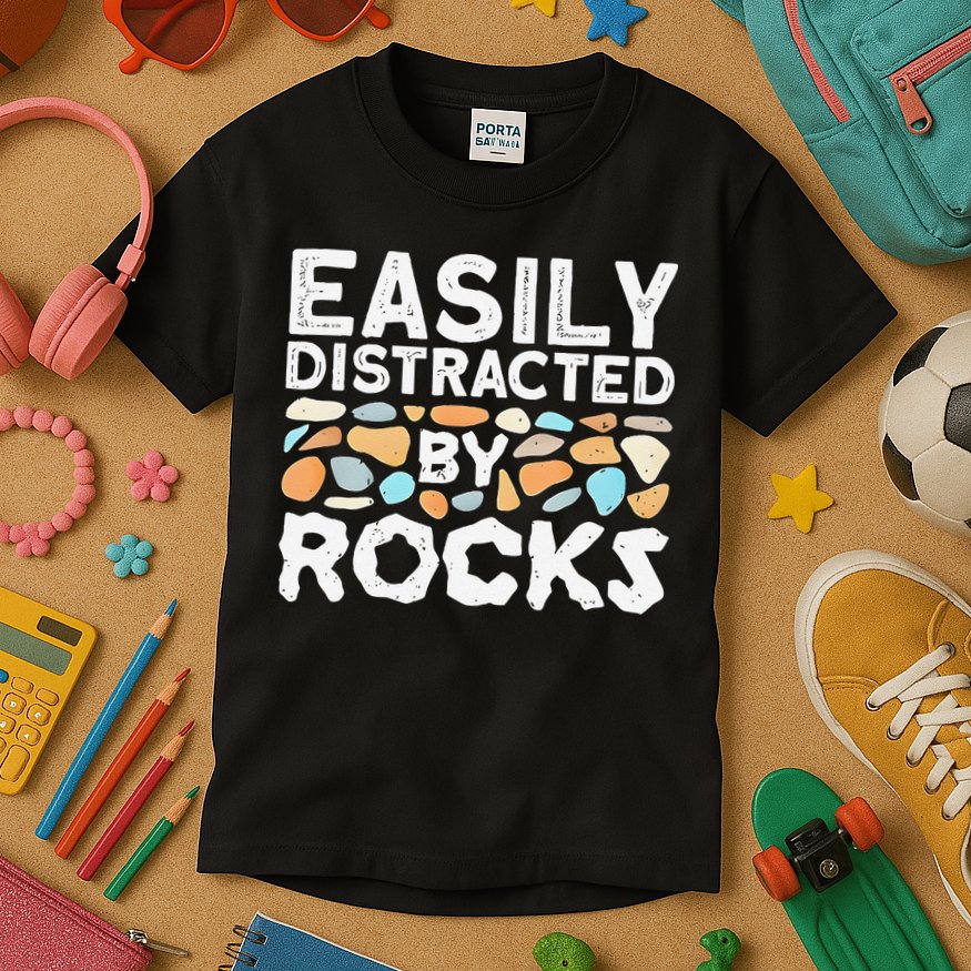 Easily Distracted By Rock Vintage Gift Kids T-Shirt