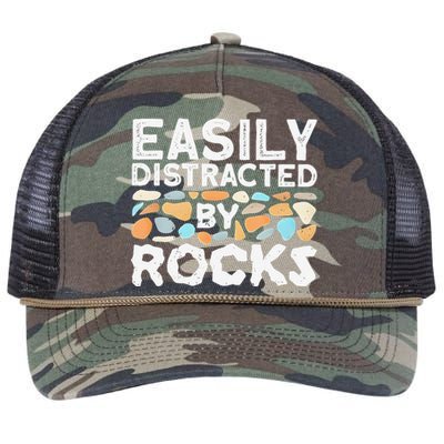 Easily Distracted By Rock Vintage Gift Retro Rope Trucker Hat Cap