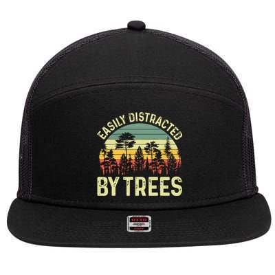 Easily Distracted By Trees Funny Tree Planting Trees 7 Panel Mesh Trucker Snapback Hat