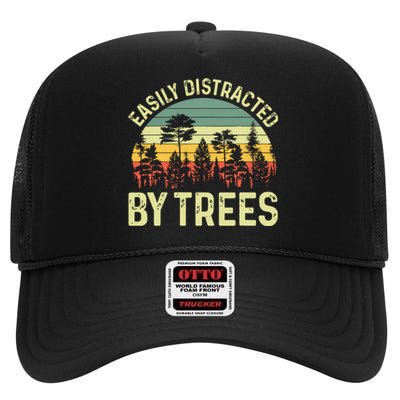 Easily Distracted By Trees Funny Tree Planting Trees High Crown Mesh Back Trucker Hat