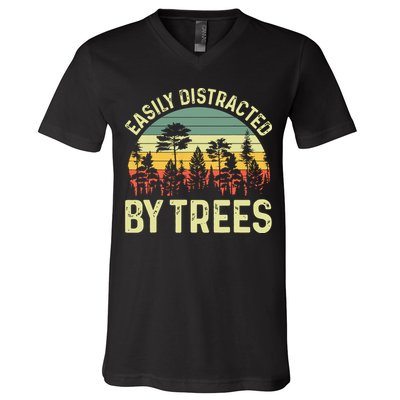 Easily Distracted By Trees Funny Tree Planting Trees V-Neck T-Shirt
