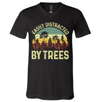 Easily Distracted By Trees Funny Tree Planting Trees V-Neck T-Shirt