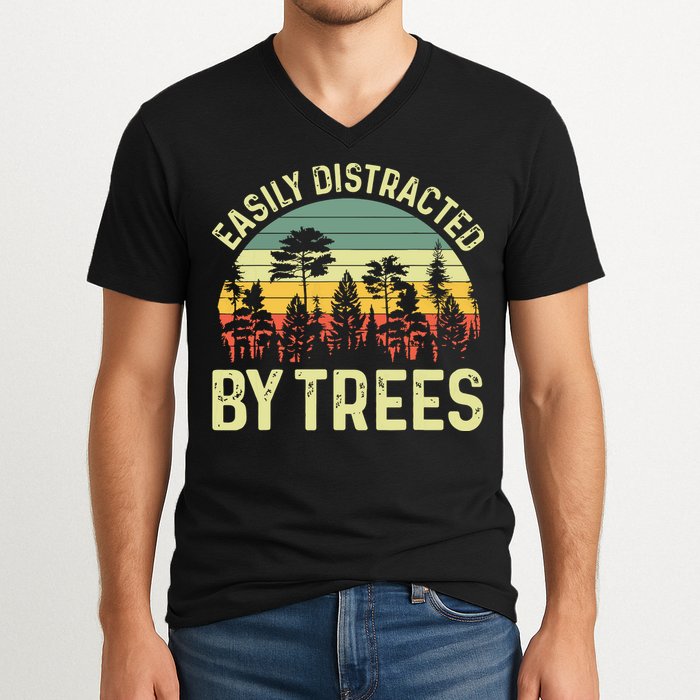 Easily Distracted By Trees Funny Tree Planting Trees V-Neck T-Shirt