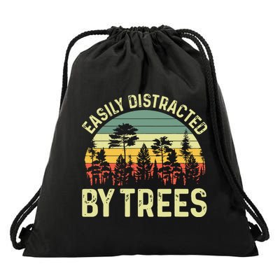 Easily Distracted By Trees Funny Tree Planting Trees Drawstring Bag
