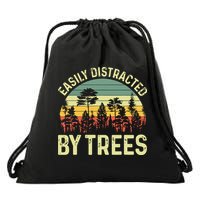 Easily Distracted By Trees Funny Tree Planting Trees Drawstring Bag