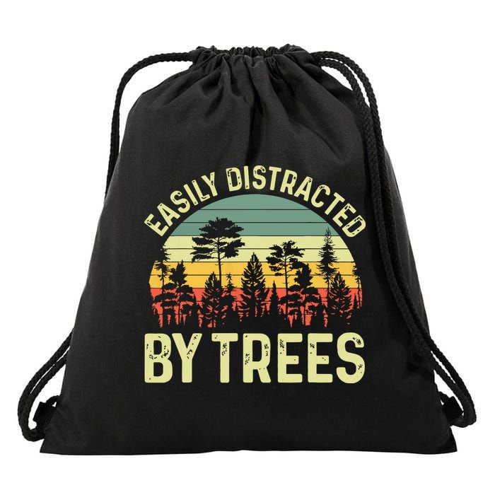 Easily Distracted By Trees Funny Tree Planting Trees Drawstring Bag