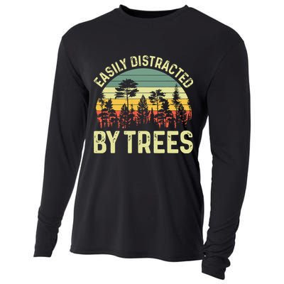 Easily Distracted By Trees Funny Tree Planting Trees Cooling Performance Long Sleeve Crew