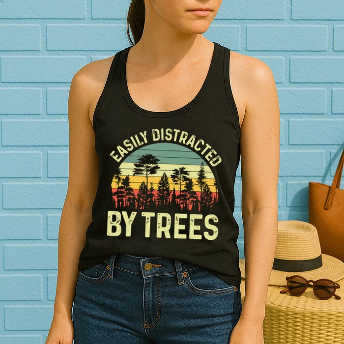 Easily Distracted By Trees Funny Tree Planting Trees Womens Tank Top