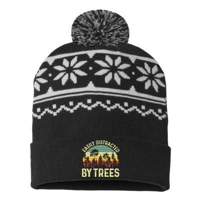 Easily Distracted By Trees Funny Tree Planting Trees USA-Made Snowflake Beanie