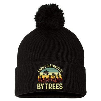 Easily Distracted By Trees Funny Tree Planting Trees Pom Pom 12in Knit Beanie