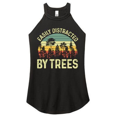 Easily Distracted By Trees Funny Tree Planting Trees Women's Perfect Tri Rocker Tank
