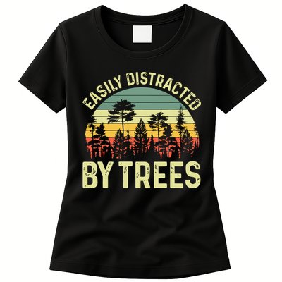 Easily Distracted By Trees Funny Tree Planting Trees Womens T-Shirt