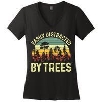 Easily Distracted By Trees Funny Tree Planting Trees Women's V-Neck T-Shirt