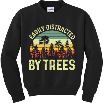 Easily Distracted By Trees Funny Tree Planting Trees Kids Sweatshirt