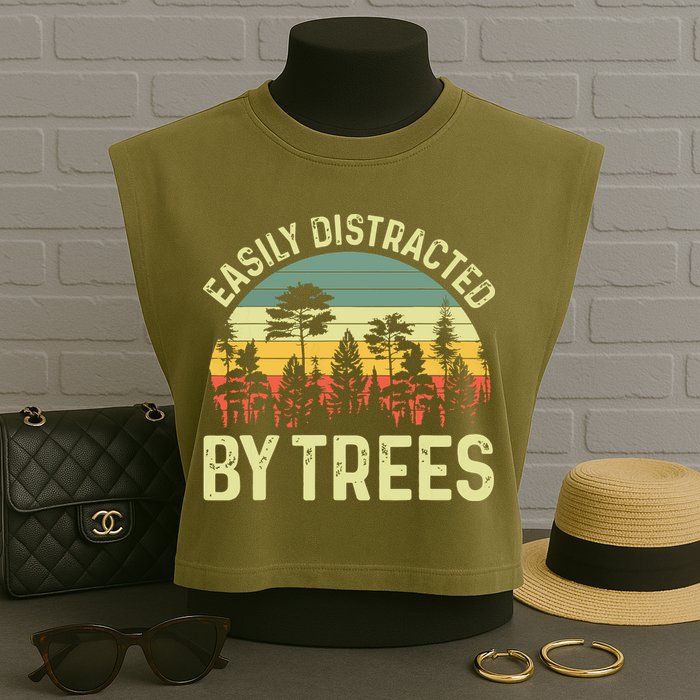 Easily Distracted By Trees Funny Tree Planting Trees Garment-Dyed Women's Muscle Tee