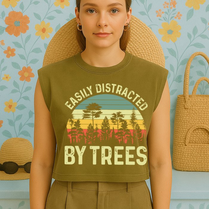 Easily Distracted By Trees Funny Tree Planting Trees Garment-Dyed Women's Muscle Tee