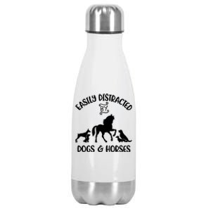 Easily Distracted By Dogs And Horses Horse Funny Gift Stainless Steel Insulated Water Bottle