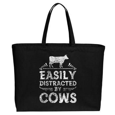 Easily Distracted By Cows Funny Cow Farmer Gifts Cotton Canvas Jumbo Tote