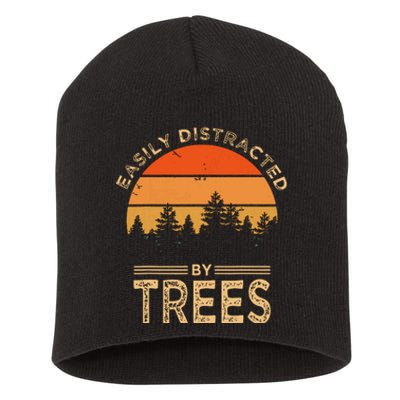 Easily Distracted By Trees Vintage Funny Tree Short Acrylic Beanie